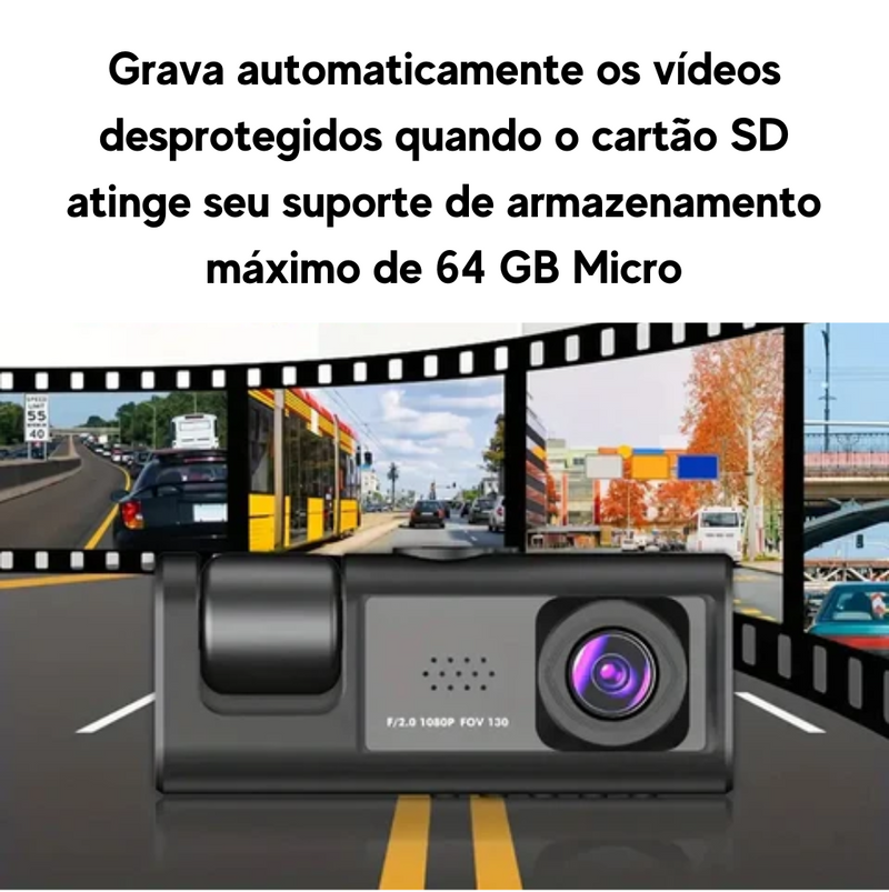 Câmera 3 em 1 completa para Carro com tela de 2 polegadas e visão noturna - Versão Full HD 2023