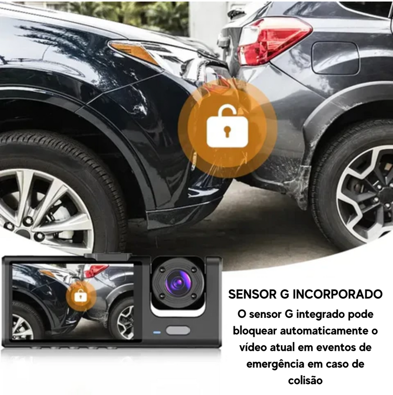 Câmera 3 em 1 completa para Carro com tela de 2 polegadas e visão noturna - Versão Full HD 2023