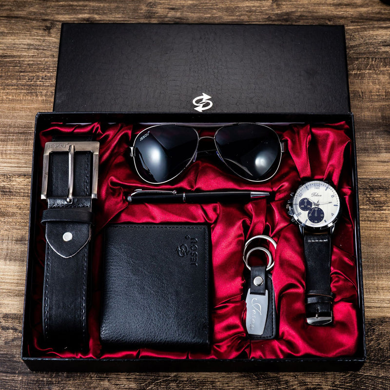 Kit Presente Masculino Relógio + Carteira + Cinto + Caneta + Óculos + Chaveiro