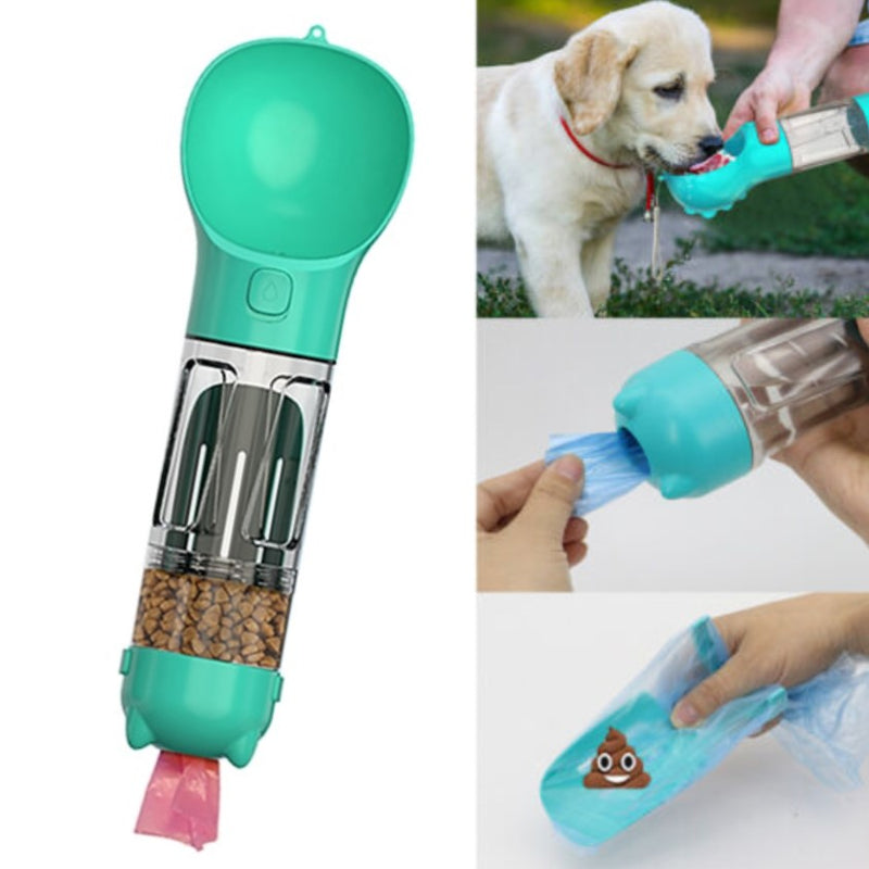Pet Babysitter - Garrafa 4 em 1 com Bebedouro Ração Porta Sacos e Pá Coletora