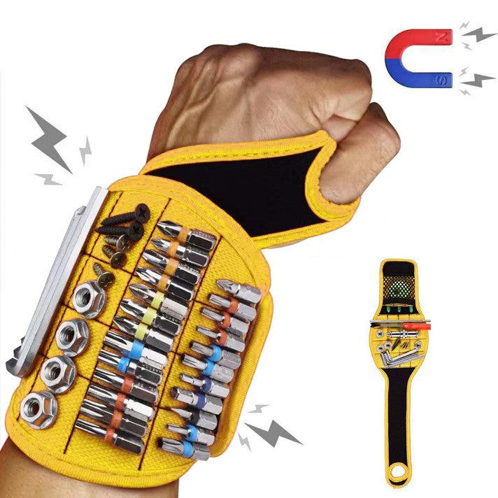 Imagem mostrando o produto Magnet Band - Pulseira magnética com ímãs fortes para segurar pregos, brocas, parafusos do Coisa de Outro Mundo 