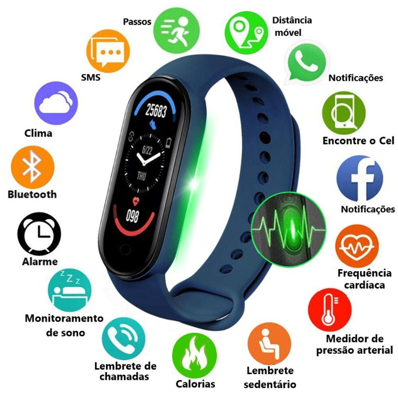 Smartwatch Life Band 6 - Relógio Pulseira Inteligente IP67 Tela IPS 0.96" Bluetooth