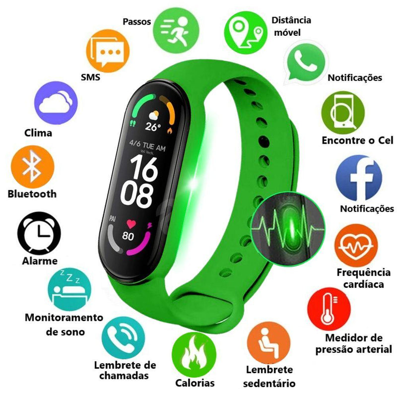 Smartband Smartwatch Relógio Inteligente M6 Android e iOS - KITSERV